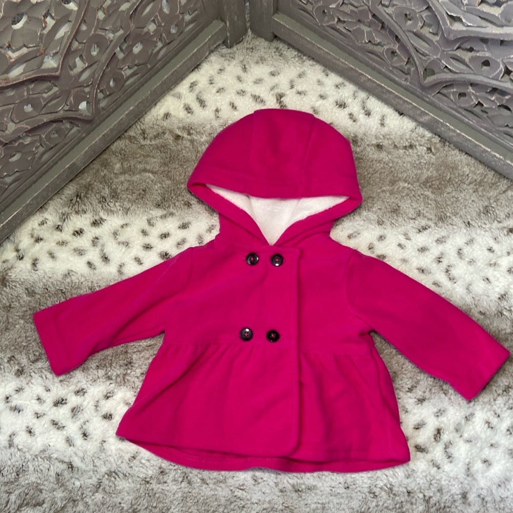 Carter’s Pink pea coat baby girls 3 months faux fur hoodie Barbie girlhoodcore